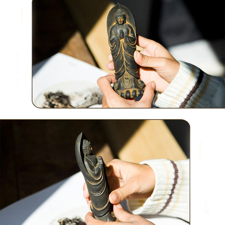 Buddha Stones Ręcznie robione Budda Siakjamuni Namaste Proszek żelaza Rdza Odlana z żywicy Statua Dekoracja - image 10