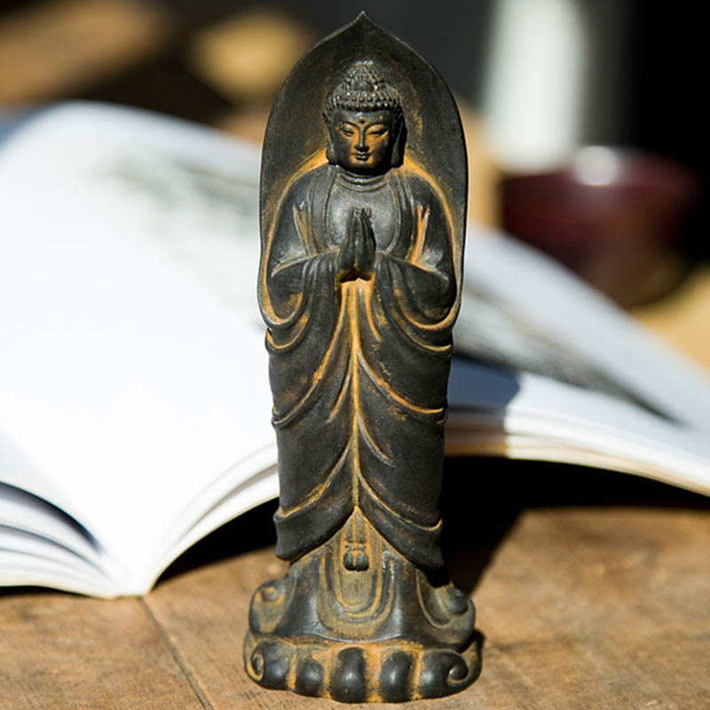 Buddha Stones Ręcznie robione Budda Siakjamuni Namaste Proszek żelaza Rdza Odlana z żywicy Statua Dekoracja
