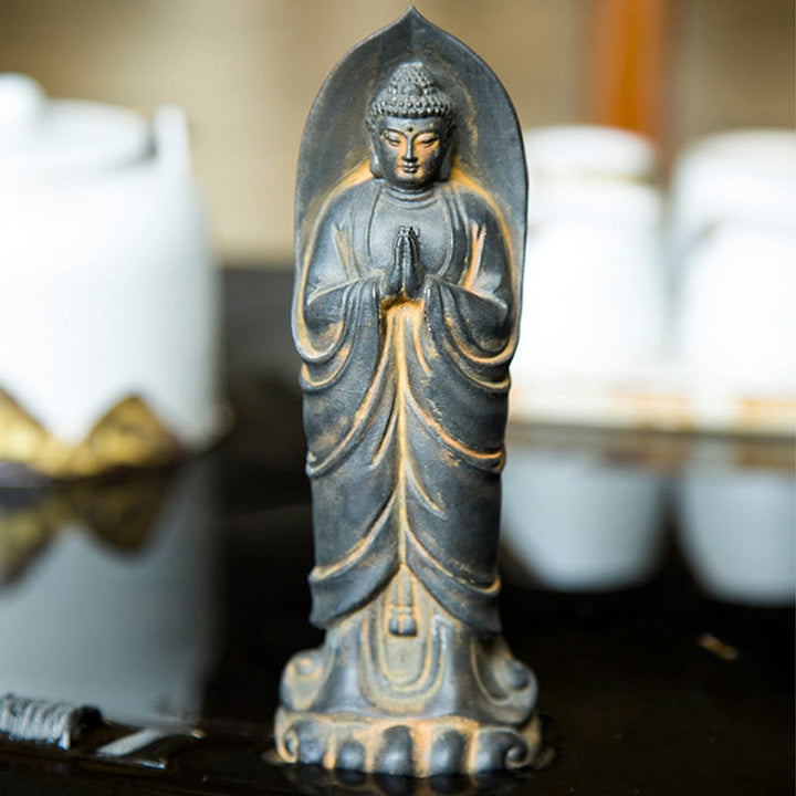 Buddha Stones Ręcznie robione Budda Siakjamuni Namaste Proszek żelaza Rdza Odlana z żywicy Statua Dekoracja