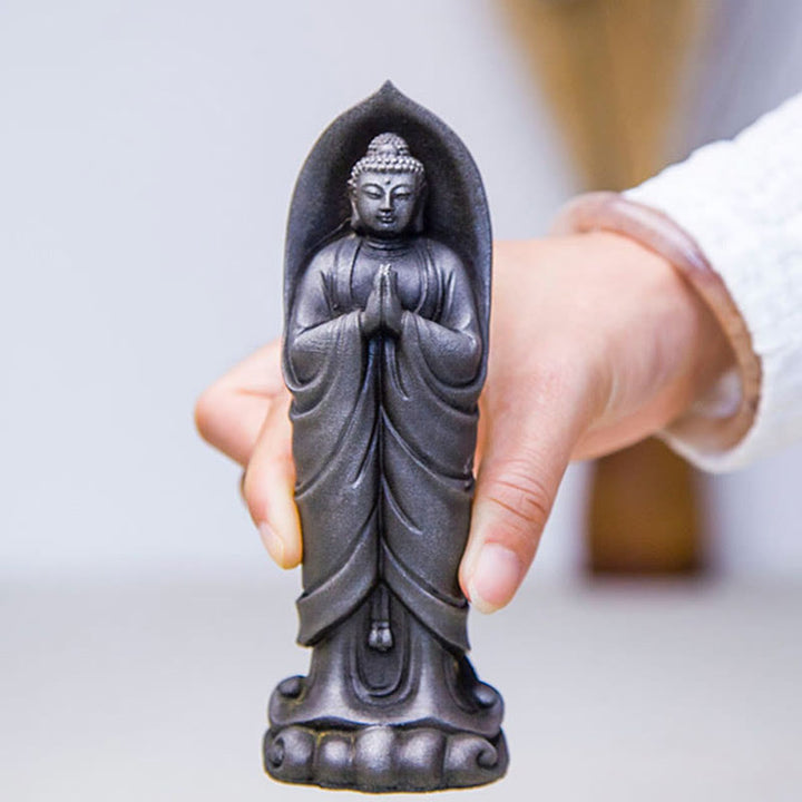 Buddha Stones Ręcznie robione Budda Siakjamuni Namaste Proszek żelaza Rdza Odlana z żywicy Statua Dekoracja - image 16