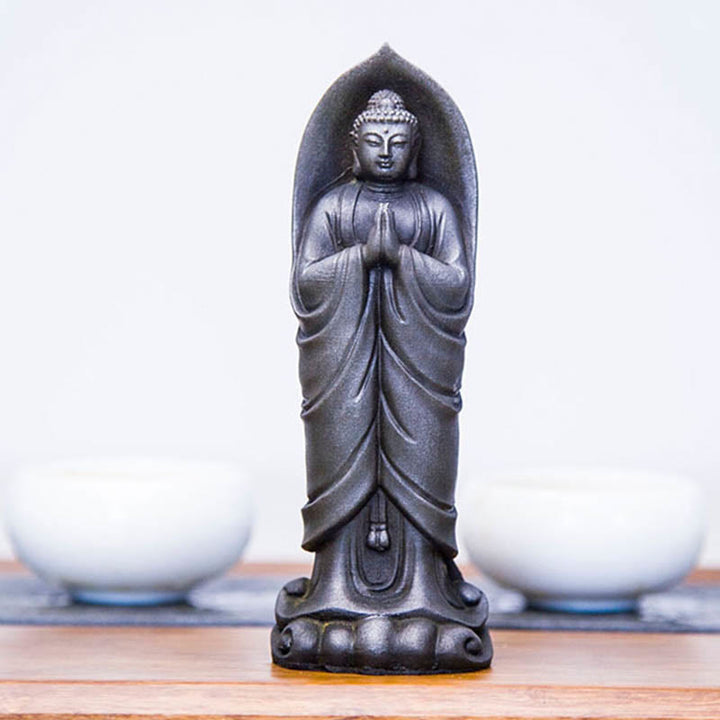 Buddha Stones Ręcznie robione Budda Siakjamuni Namaste Proszek żelaza Rdza Odlana z żywicy Statua Dekoracja - image 23