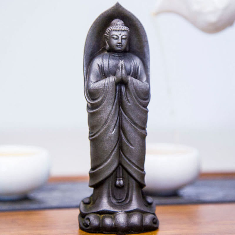 Buddha Stones Ręcznie robione Budda Siakjamuni Namaste Proszek żelaza Rdza Odlana z żywicy Statua Dekoracja - image 18