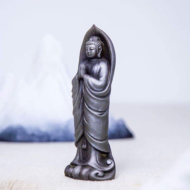 Buddha Stones Ręcznie robione Budda Siakjamuni Namaste Proszek żelaza Rdza Odlana z żywicy Statua Dekoracja - image 24