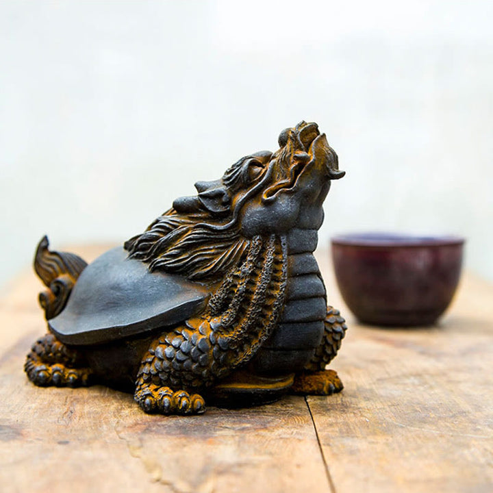 Buddha Stones Ręcznie robione Smok Żółw Żelazo Proszek Rdza Odlew Żywicy Statua Dekoracja Domu