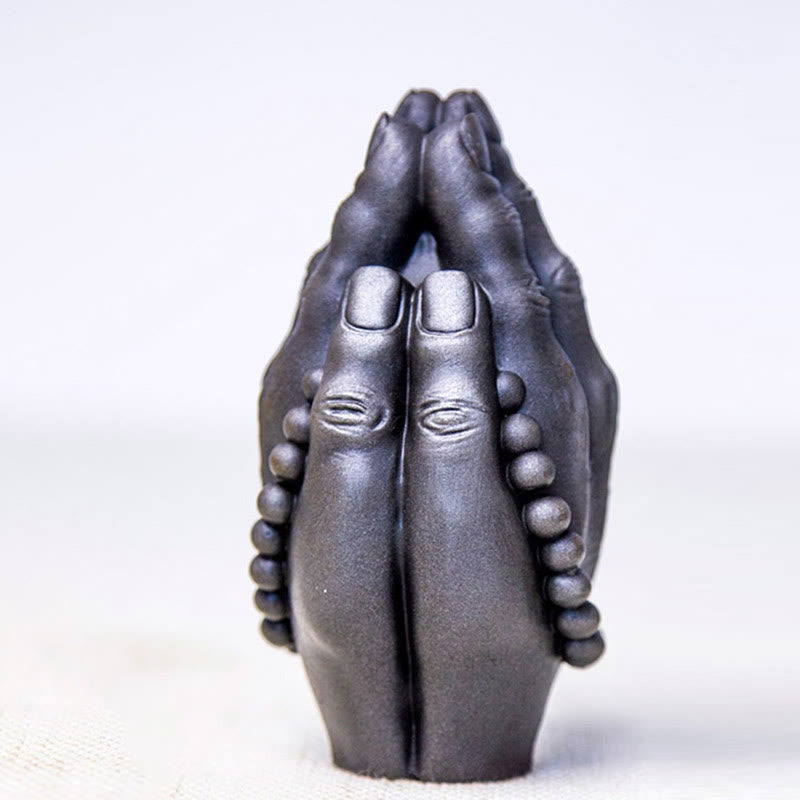 Buddha Stones Ręcznie robione Budda Ręka Namaste Żelazo Proszek Rdza Odlew Żywicy Dekoracja Statuy - Polerowany Namaste 15*7,5*7 cm - image 12
