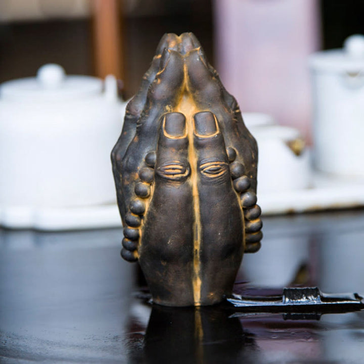 Buddha Stones Ręcznie robione Budda Ręka Namaste Żelazo Proszek Rdza Odlew Żywicy Dekoracja Statuy