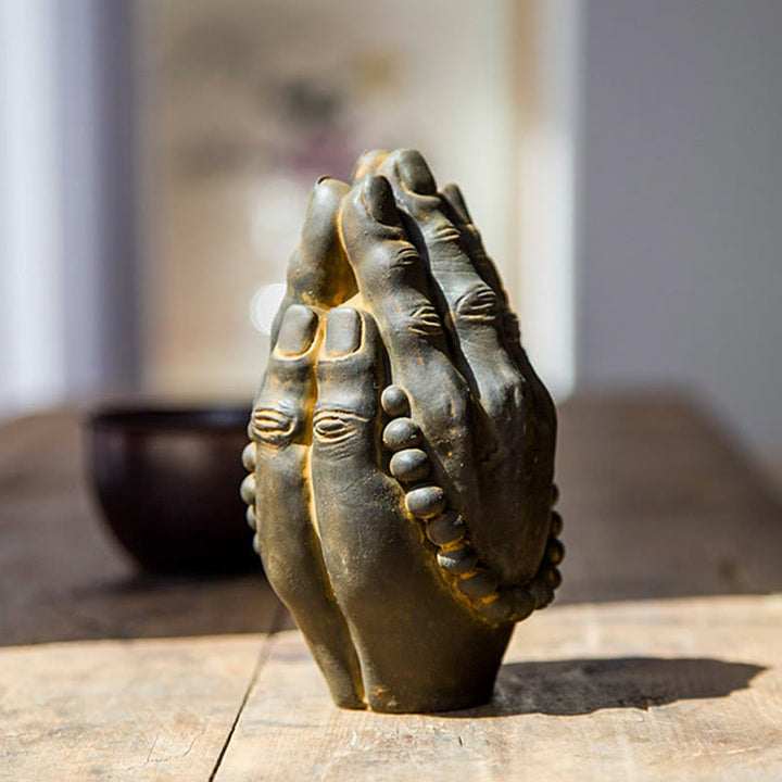 Buddha Stones Ręcznie robione Budda Ręka Namaste Żelazo Proszek Rdza Odlew Żywicy Dekoracja Statuy - image 2