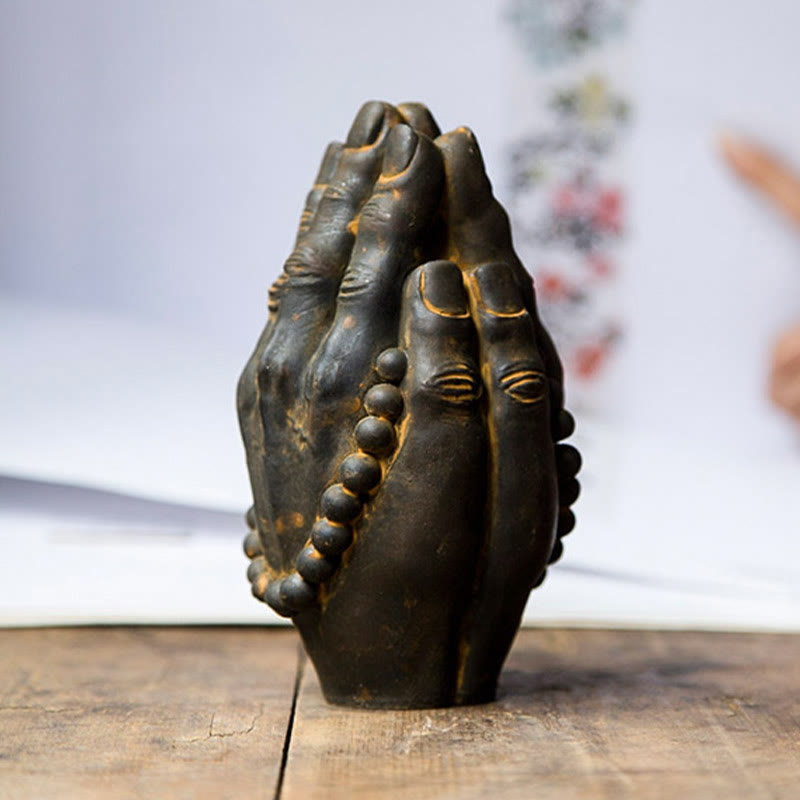 Buddha Stones Ręcznie robione Budda Ręka Namaste Żelazo Proszek Rdza Odlew Żywicy Dekoracja Statuy - image 3