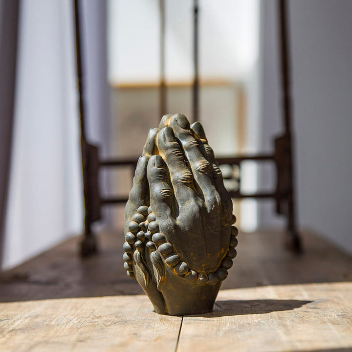Buddha Stones Ręcznie robione Budda Ręka Namaste Żelazo Proszek Rdza Odlew Żywicy Dekoracja Statuy