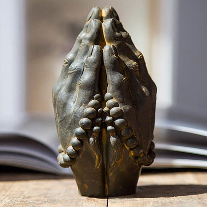 Buddha Stones Ręcznie robione Budda Ręka Namaste Żelazo Proszek Rdza Odlew Żywicy Dekoracja Statuy - image 7