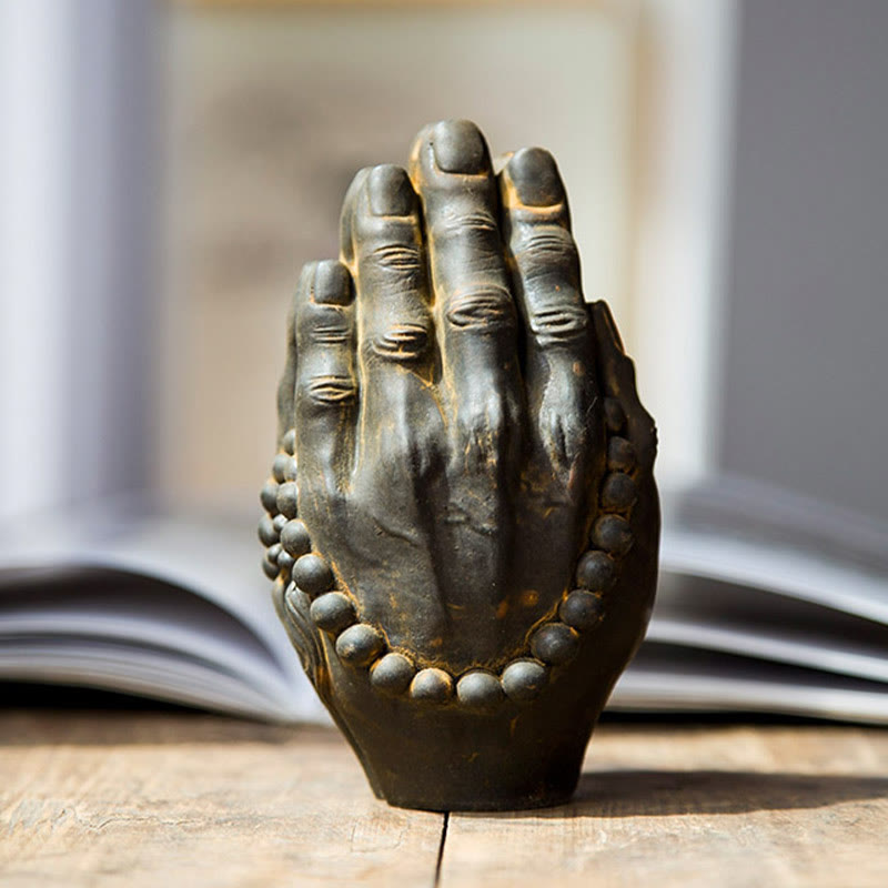Buddha Stones Ręcznie robione Budda Ręka Namaste Żelazo Proszek Rdza Odlew Żywicy Dekoracja Statuy - image 1