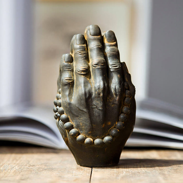 Buddha Stones Ręcznie robione Budda Ręka Namaste Żelazo Proszek Rdza Odlew Żywicy Dekoracja Statuy - image 1