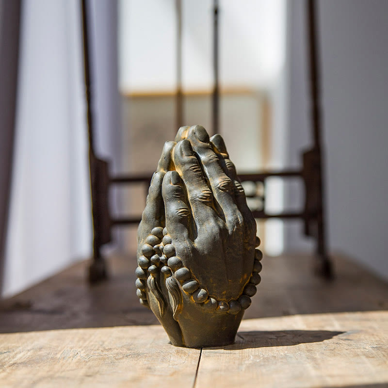 Buddha Stones Ręcznie robione Budda Ręka Namaste Żelazo Proszek Rdza Odlew Żywicy Dekoracja Statuy - image 6