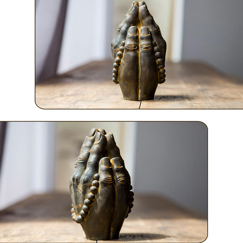 Buddha Stones Ręcznie robione Budda Ręka Namaste Żelazo Proszek Rdza Odlew Żywicy Dekoracja Statuy - image 10