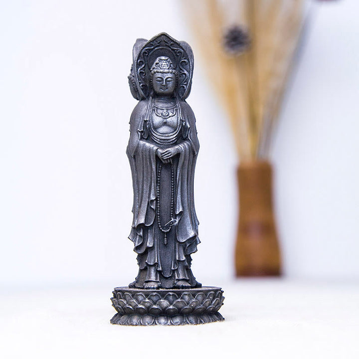 Buddha Stones Trójstronny Kwan Yin Awalokiteśwara Żelazo Proszek Rdza Odlew Żywicy Statua Bogactwo Dekoracja Biurka - image 14