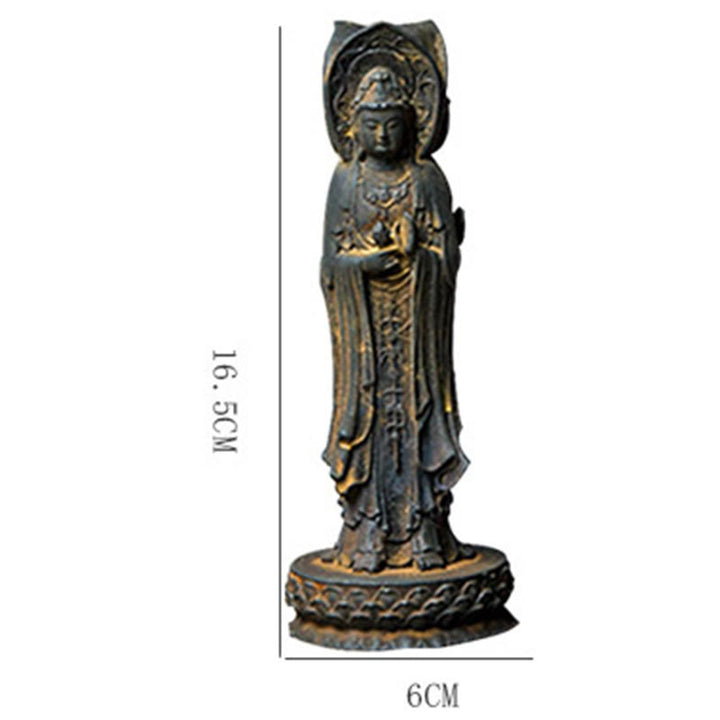 Buddha Stones Trójstronny Kwan Yin Awalokiteśwara Żelazo Proszek Rdza Odlew Żywicy Statua Bogactwo Dekoracja Biurka - image 12