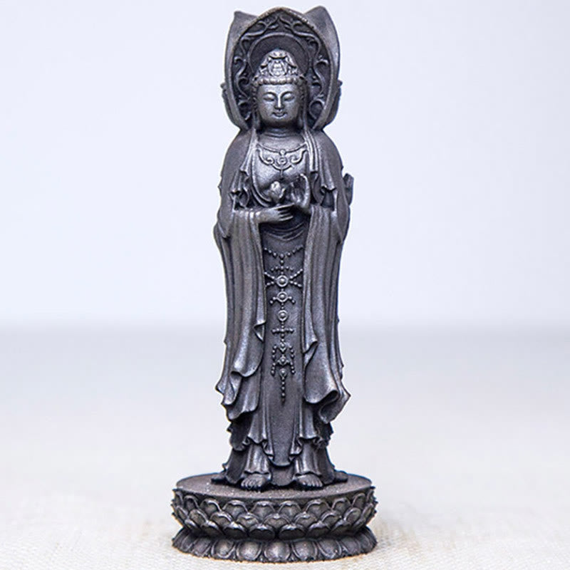 Buddha Stones Trójstronny Kwan Yin Awalokiteśwara Żelazo Proszek Rdza Odlew Żywicy Statua Bogactwo Dekoracja Biurka - image 18