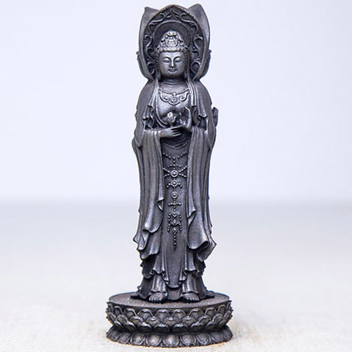 Buddha Stones Trójstronny Kwan Yin Awalokiteśwara Żelazo Proszek Rdza Odlew Żywicy Statua Bogactwo Dekoracja Biurka - image 18