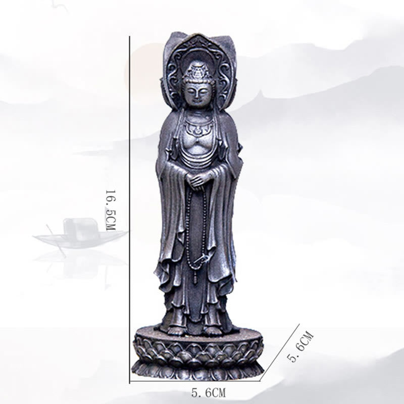 Buddha Stones Trójstronny Kwan Yin Awalokiteśwara Żelazo Proszek Rdza Odlew Żywicy Statua Bogactwo Dekoracja Biurka - image 25