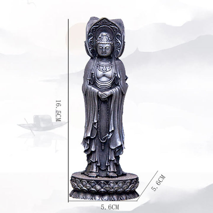Buddha Stones Trójstronny Kwan Yin Awalokiteśwara Żelazo Proszek Rdza Odlew Żywicy Statua Bogactwo Dekoracja Biurka - image 25