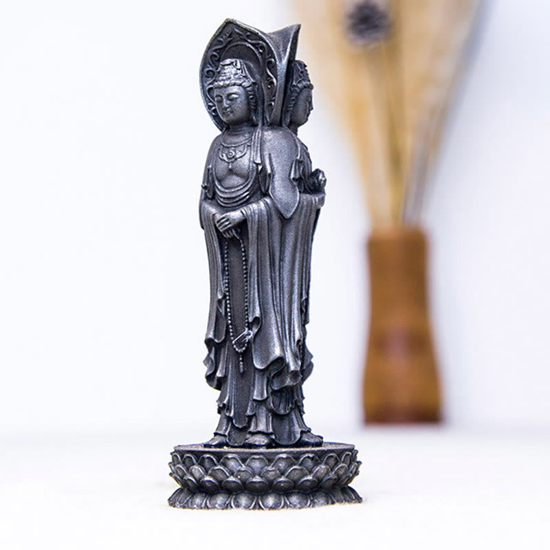 Buddha Stones Trójstronny Kwan Yin Awalokiteśwara Żelazo Proszek Rdza Odlew Żywicy Statua Bogactwo Dekoracja Biurka - image 16
