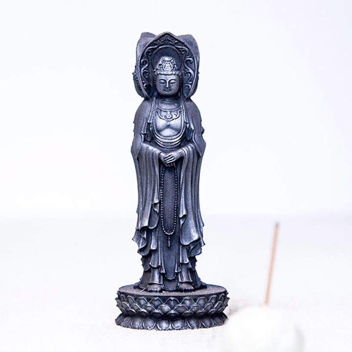 Buddha Stones Trójstronny Kwan Yin Awalokiteśwara Żelazo Proszek Rdza Odlew Żywicy Statua Bogactwo Dekoracja Biurka