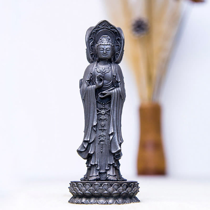 Buddha Stones Trójstronny Kwan Yin Awalokiteśwara Żelazo Proszek Rdza Odlew Żywicy Statua Bogactwo Dekoracja Biurka - image 22
