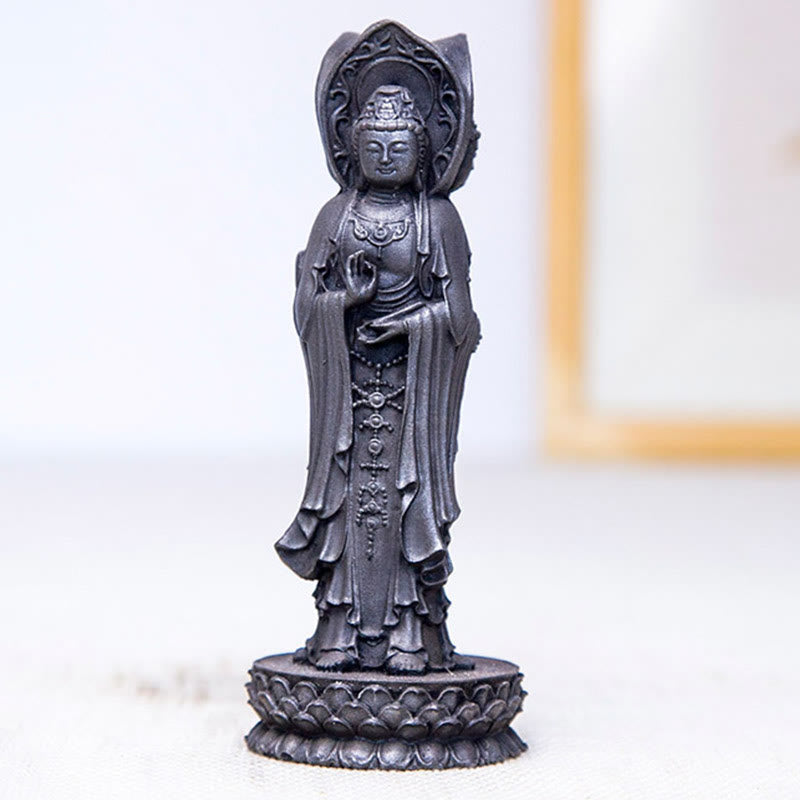Buddha Stones Trójstronny Kwan Yin Awalokiteśwara Żelazo Proszek Rdza Odlew Żywicy Statua Bogactwo Dekoracja Biurka - image 17