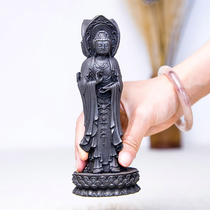 Buddha Stones Trójstronny Kwan Yin Awalokiteśwara Żelazo Proszek Rdza Odlew Żywicy Statua Bogactwo Dekoracja Biurka - image 20