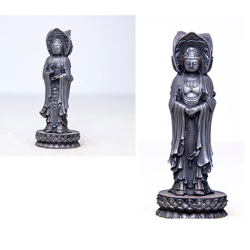 Buddha Stones Trójstronny Kwan Yin Awalokiteśwara Żelazo Proszek Rdza Odlew Żywicy Statua Bogactwo Dekoracja Biurka - image 24