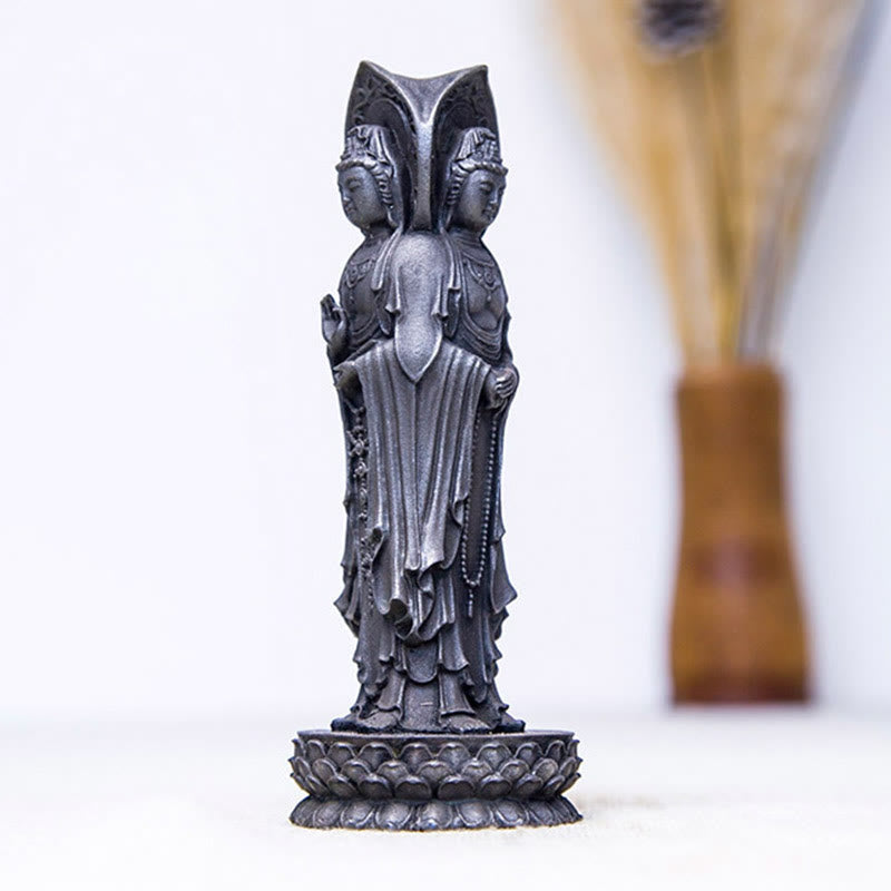 Buddha Stones Trójstronny Kwan Yin Awalokiteśwara Żelazo Proszek Rdza Odlew Żywicy Statua Bogactwo Dekoracja Biurka - image 15