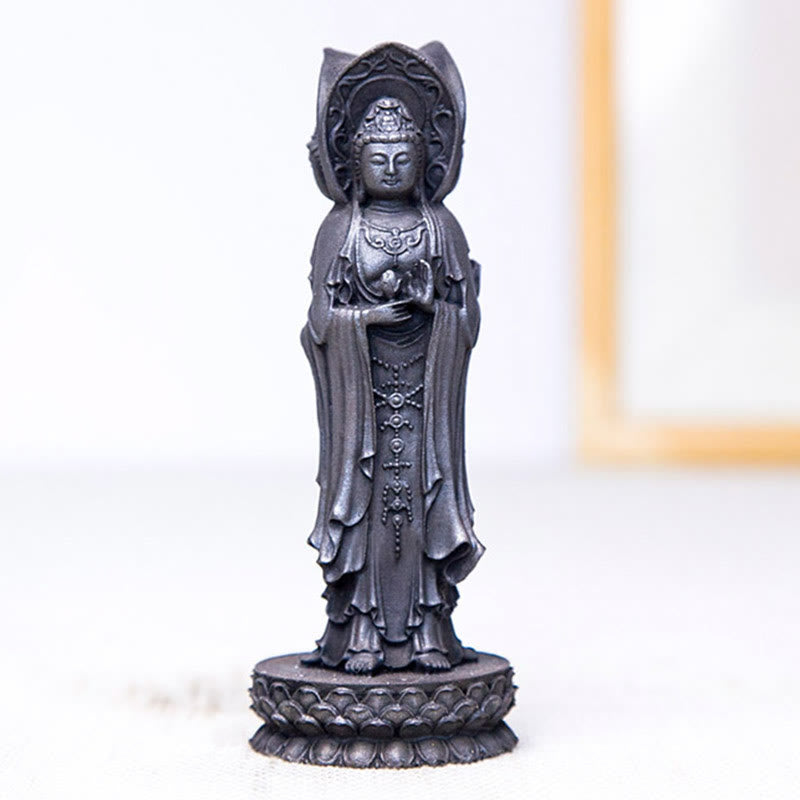 Buddha Stones Trójstronny Kwan Yin Awalokiteśwara Żelazo Proszek Rdza Odlew Żywicy Statua Bogactwo Dekoracja Biurka