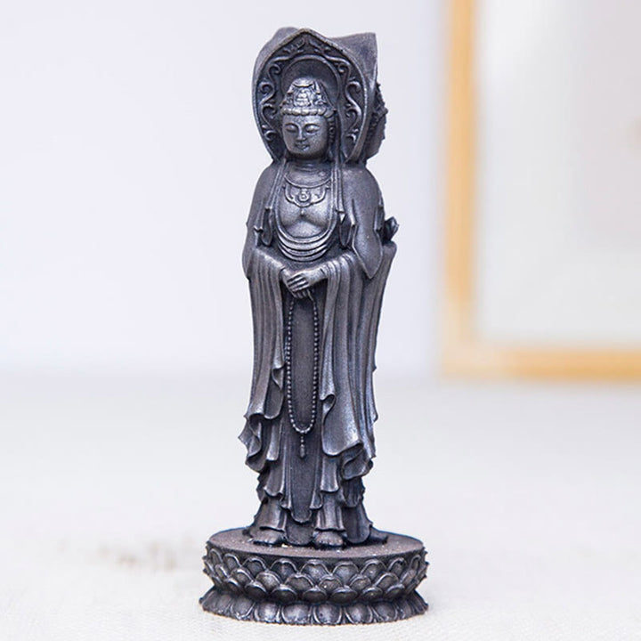 Buddha Stones Trójstronny Kwan Yin Awalokiteśwara Żelazo Proszek Rdza Odlew Żywicy Statua Bogactwo Dekoracja Biurka