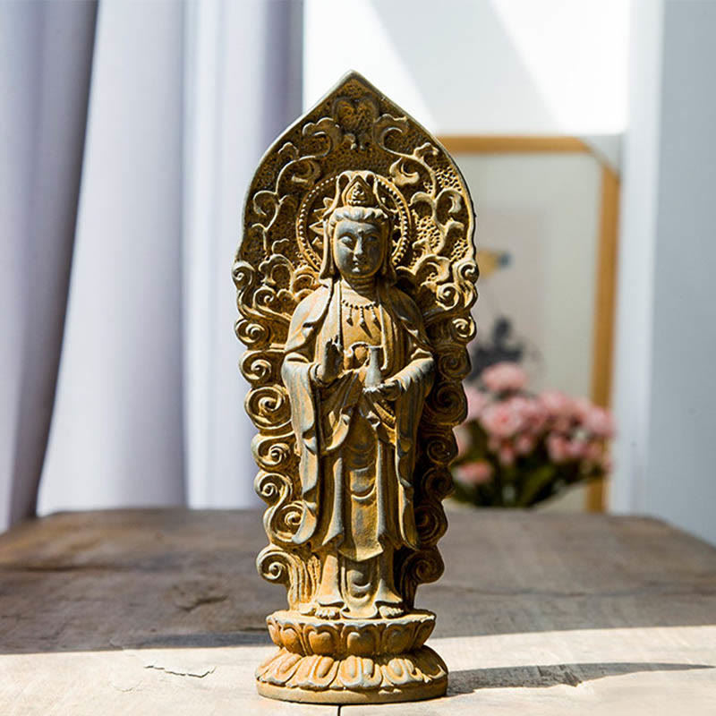 Buddha Stones ręcznie robione Amitabha Guanyin Avalokitesvara Mahasthamaprapta proszek żelaza rdza odlew posąg z żywicy dekoracja - Wazon Buddy - Wersja rdzawa 18*7cm - image 14
