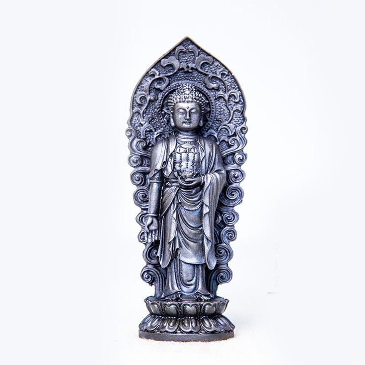 Buddha Stones ręcznie robione Amitabha Guanyin Avalokitesvara Mahasthamaprapta proszek żelaza rdza odlew posąg z żywicy dekoracja - Budda Lotos - Wersja polerowana 18*7*4,7 cm - image 27