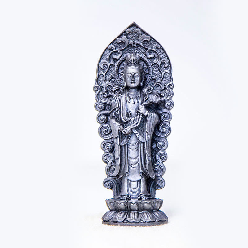 Buddha Stones ręcznie robione Amitabha Guanyin Avalokitesvara Mahasthamaprapta proszek żelaza rdza odlew posąg z żywicy dekoracja - Uchwyt Buddy Ruyi - Wersja polerowana 18*7*4,7 cm - image 22