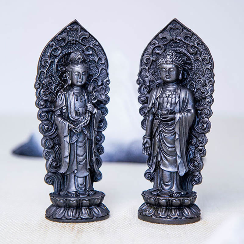 Buddha Stones ręcznie robione Amitabha Guanyin Avalokitesvara Mahasthamaprapta proszek żelaza rdza odlew posąg z żywicy dekoracja - image 35