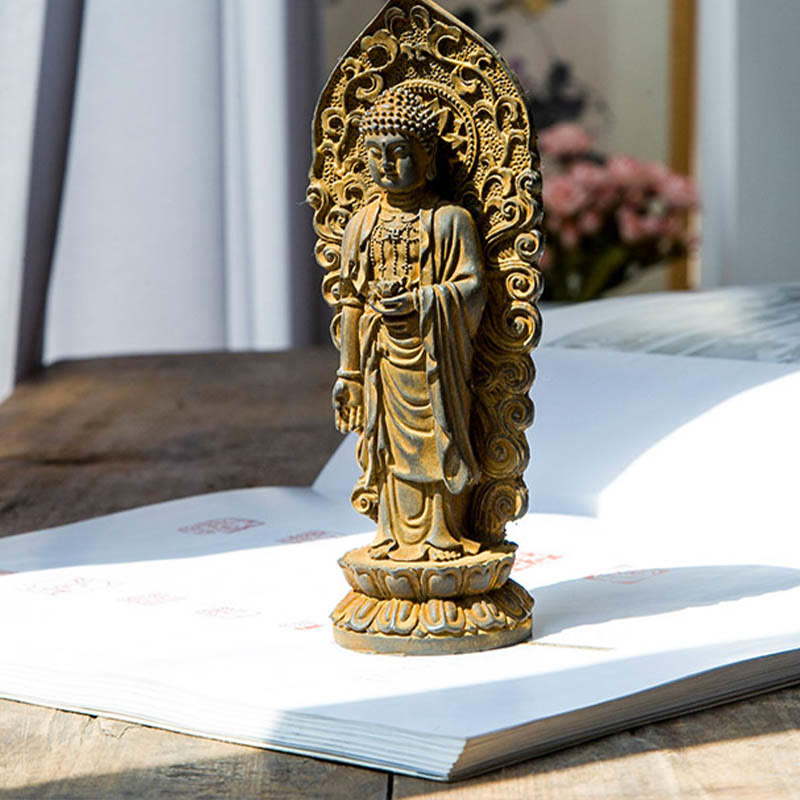 Buddha Stones ręcznie robione Amitabha Guanyin Avalokitesvara Mahasthamaprapta proszek żelaza rdza odlew posąg z żywicy dekoracja - image 12