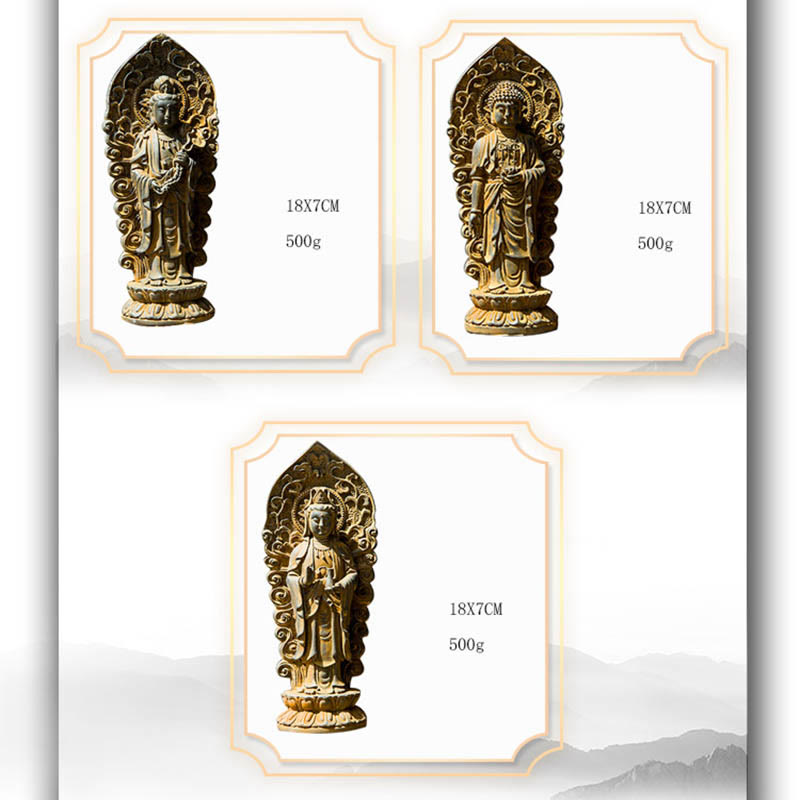 Buddha Stones ręcznie robione Amitabha Guanyin Avalokitesvara Mahasthamaprapta proszek żelaza rdza odlew posąg z żywicy dekoracja - image 21