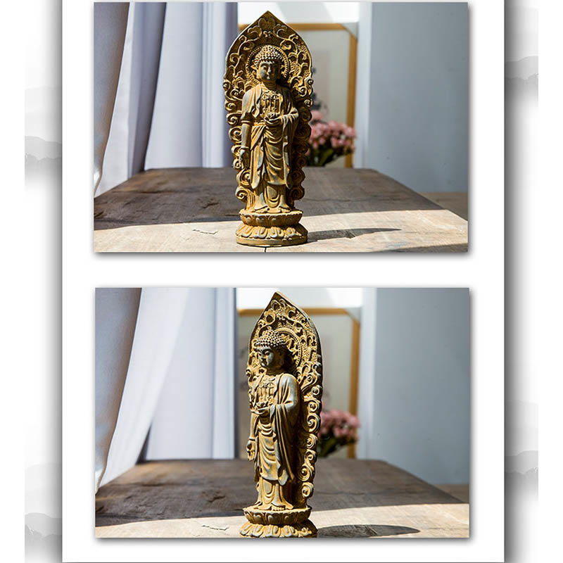 Buddha Stones ręcznie robione Amitabha Guanyin Avalokitesvara Mahasthamaprapta proszek żelaza rdza odlew posąg z żywicy dekoracja - image 13