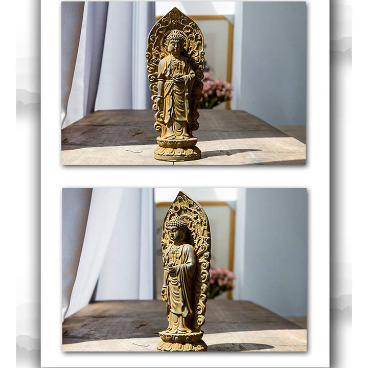 Buddha Stones ręcznie robione Amitabha Guanyin Avalokitesvara Mahasthamaprapta proszek żelaza rdza odlew posąg z żywicy dekoracja - image 13