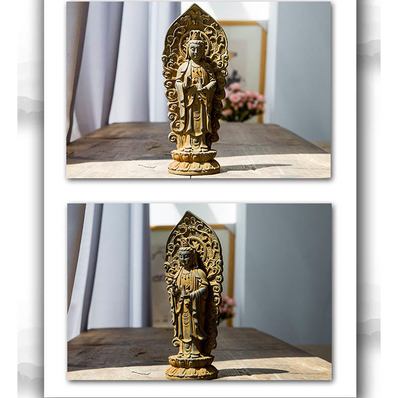 Buddha Stones ręcznie robione Amitabha Guanyin Avalokitesvara Mahasthamaprapta proszek żelaza rdza odlew posąg z żywicy dekoracja - image 18