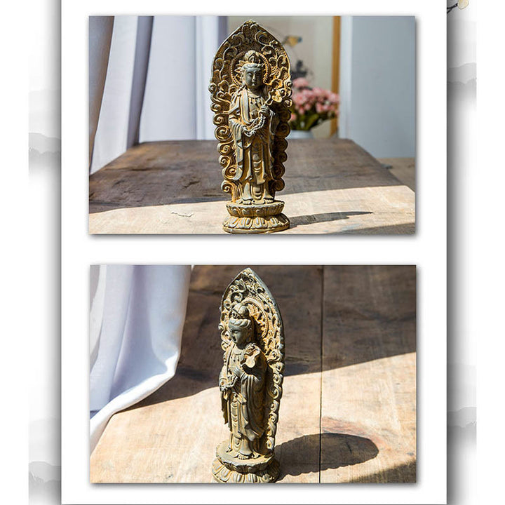 Buddha Stones ręcznie robione Amitabha Guanyin Avalokitesvara Mahasthamaprapta proszek żelaza rdza odlew posąg z żywicy dekoracja - image 7
