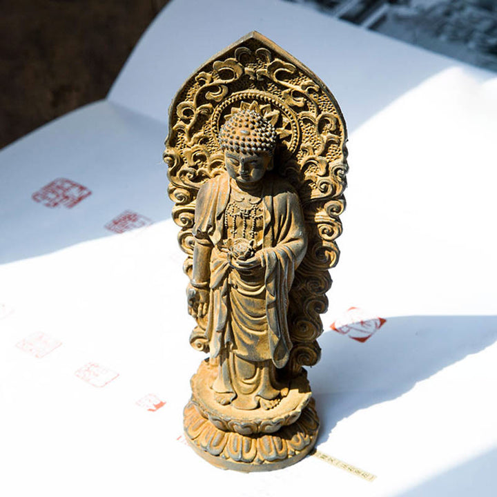Buddha Stones ręcznie robione Amitabha Guanyin Avalokitesvara Mahasthamaprapta proszek żelaza rdza odlew posąg z żywicy dekoracja - image 10