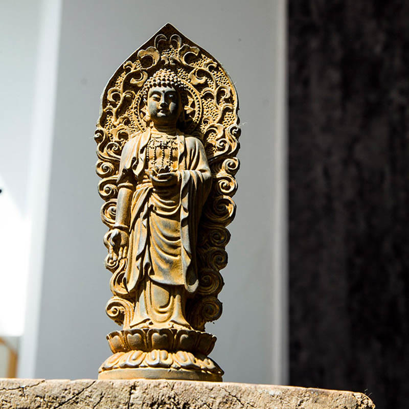 Buddha Stones ręcznie robione Amitabha Guanyin Avalokitesvara Mahasthamaprapta proszek żelaza rdza odlew posąg z żywicy dekoracja - image 9