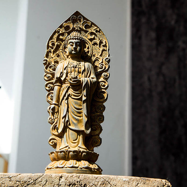 Buddha Stones ręcznie robione Amitabha Guanyin Avalokitesvara Mahasthamaprapta proszek żelaza rdza odlew posąg z żywicy dekoracja - image 9