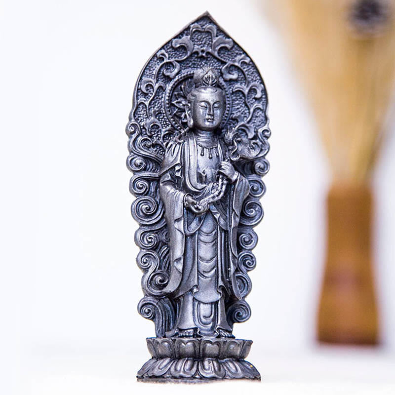 Buddha Stones ręcznie robione Amitabha Guanyin Avalokitesvara Mahasthamaprapta proszek żelaza rdza odlew posąg z żywicy dekoracja - image 24
