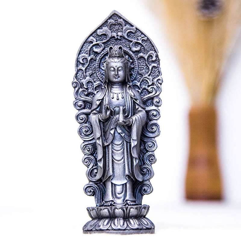 Buddha Stones ręcznie robione Amitabha Guanyin Avalokitesvara Mahasthamaprapta proszek żelaza rdza odlew posąg z żywicy dekoracja - image 31