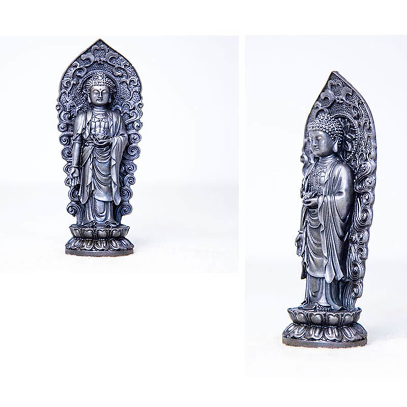 Buddha Stones ręcznie robione Amitabha Guanyin Avalokitesvara Mahasthamaprapta proszek żelaza rdza odlew posąg z żywicy dekoracja - image 29