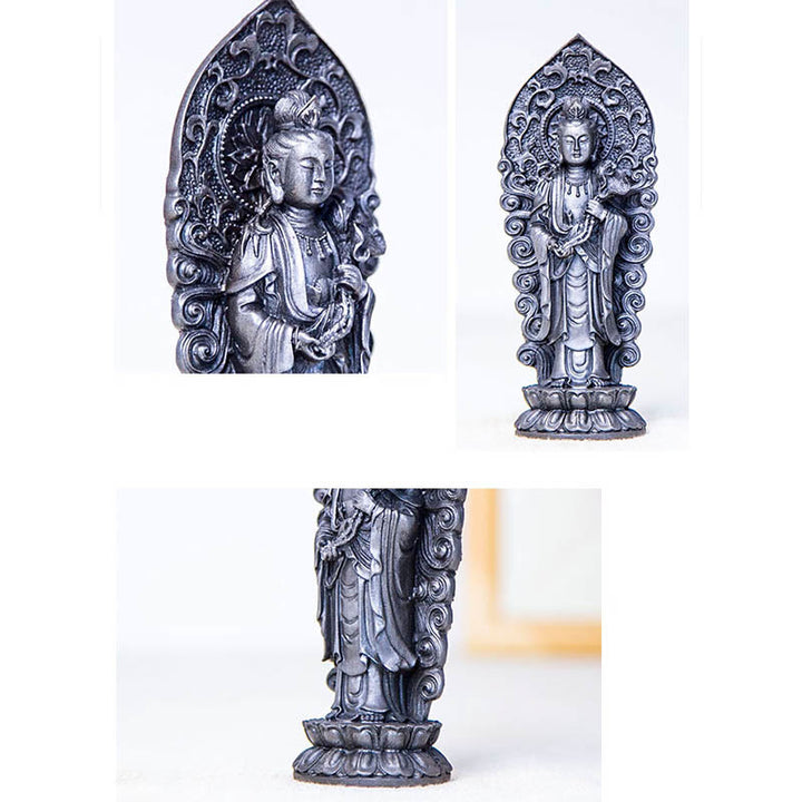 Buddha Stones ręcznie robione Amitabha Guanyin Avalokitesvara Mahasthamaprapta proszek żelaza rdza odlew posąg z żywicy dekoracja - image 26